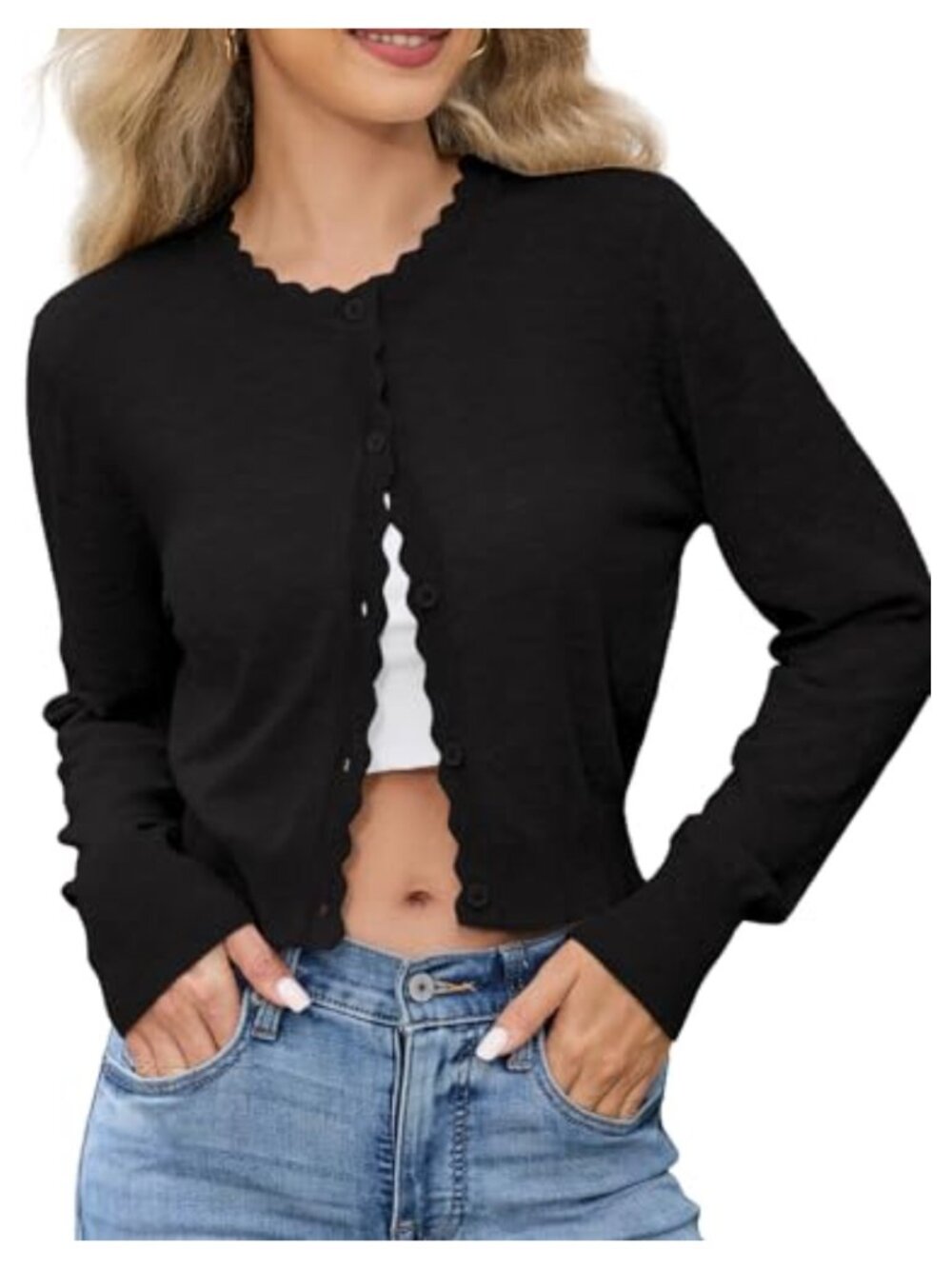 Cropped Cardigan Sweater Button Down Knit Bolero Shrug Crewneck